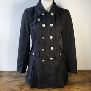 Black Trench Coat Jacket Laundry by Shelli Segal Los Angeles LA